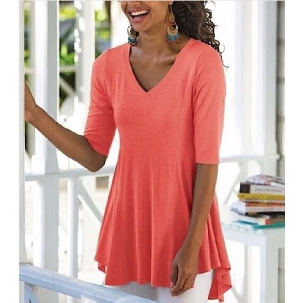 Soft Surroundings Top Womens Large Perfect A Line Short Sleeve V Neck Tunic